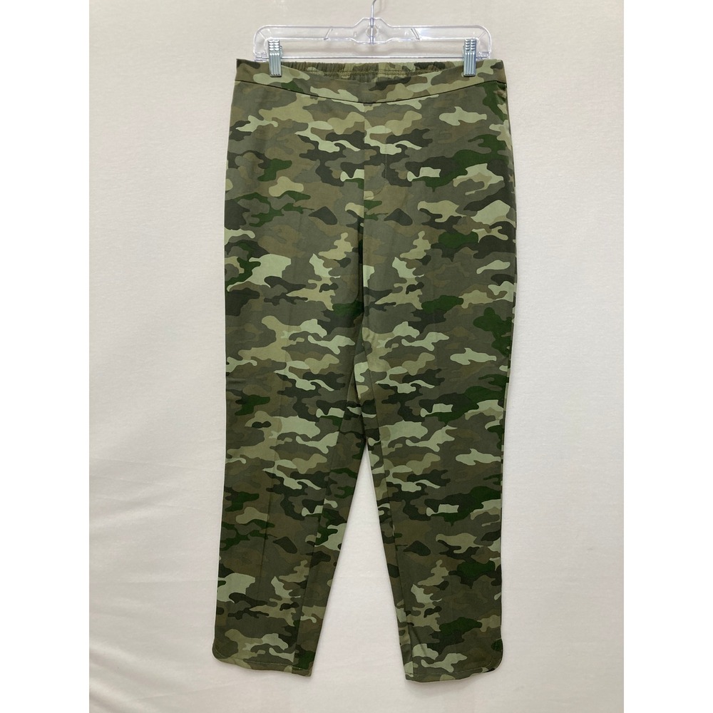Isaac Mizrahi Camo Ankle Pants size 12 Green Camouflage Pull On Stretch Casual